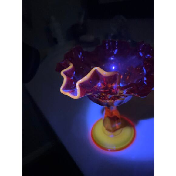 Fenton Orange Amberina Glass Thumbprint Compote Candy Dish UV reactive - Picture 9 of 10